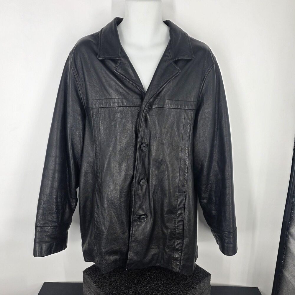 Wilsons Leather M Julian Coat Mens Large Black Button Front Overcoat Jacket